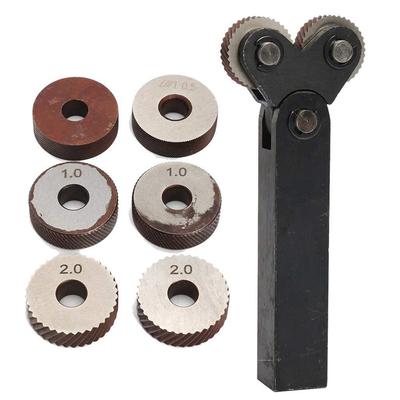 7-teiliges Stahl-Doppelrad-Rändelwerkzeug-Set mit 0,5 mm, 1 mm, 2 mm Rad, linearem Pitch-Rändelsatz, Drehmaschine