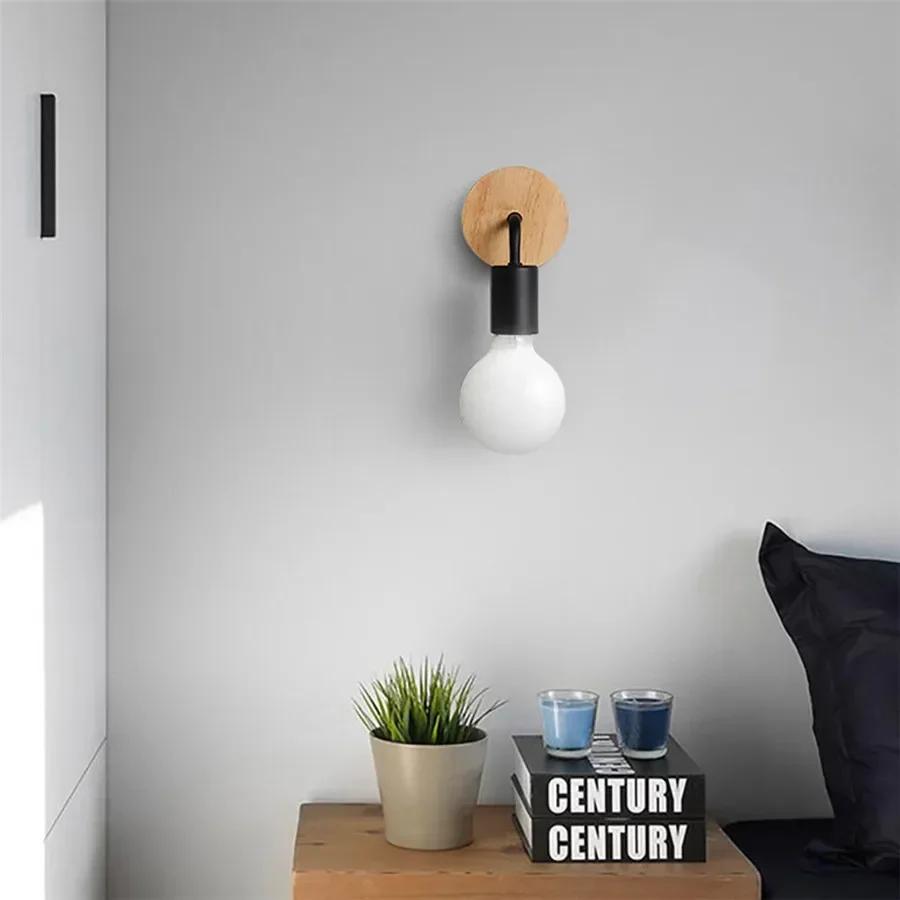 E27 Wooden Wall Lamp Holder Vintage Indoor Home Lighting Decor for Bedroom Dining Table Fixtures for Living Room