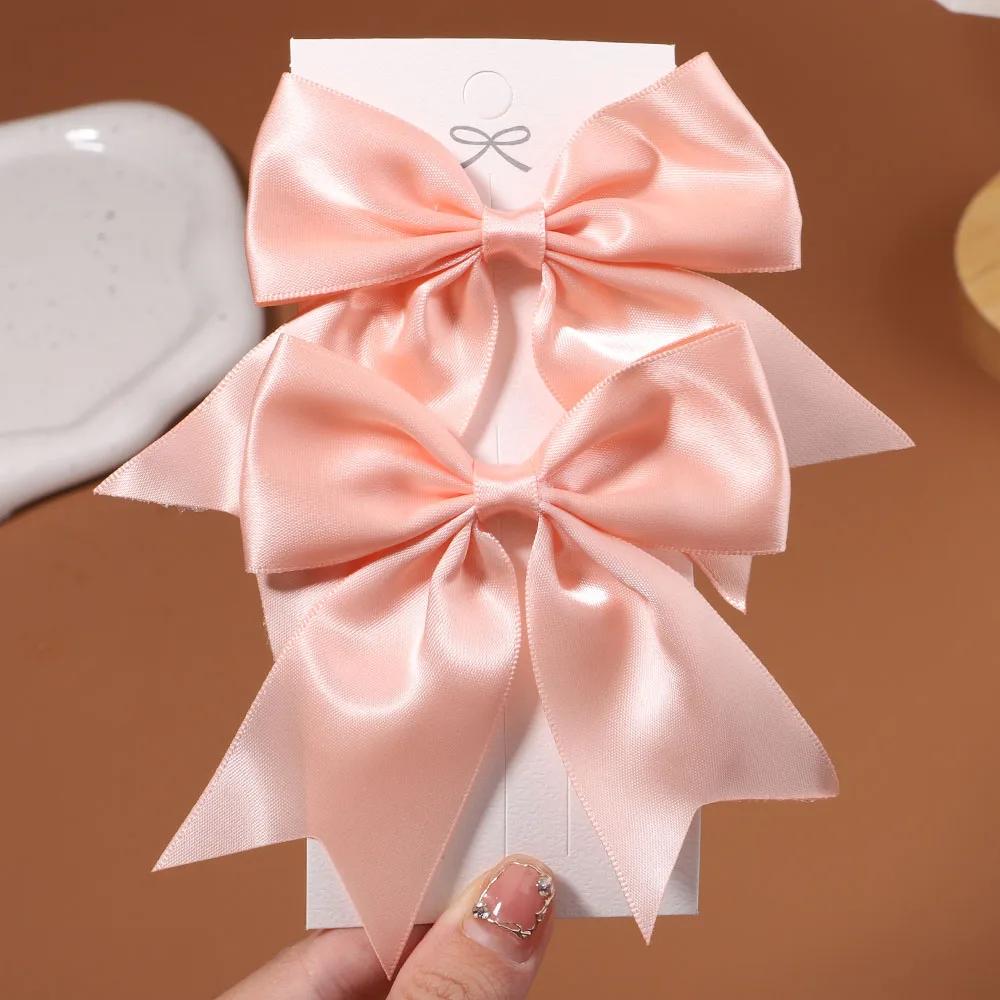 2/3Pcs/Set Lovely Solid Color Ribbon Bows Hair Clip for Kids Girls Hairpins Barrettes Handmade Headwear Baby Hair Accessories