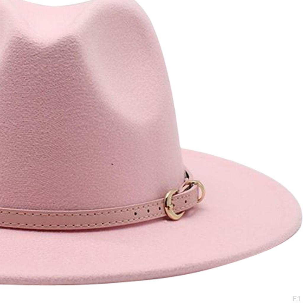 Women Fedora Hats Classic Belt Buckle Cowgirl Cap Comfortable Floppy Panama Hat Felt Jazz for