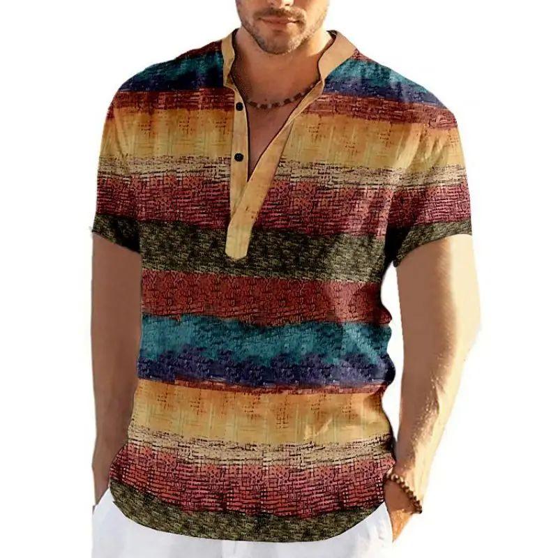 Vintage Men'S 3D Faion Patchwork Printed Irt Oversized Autumn Collar Fce Lined Thiened Nine-Quarter Sve