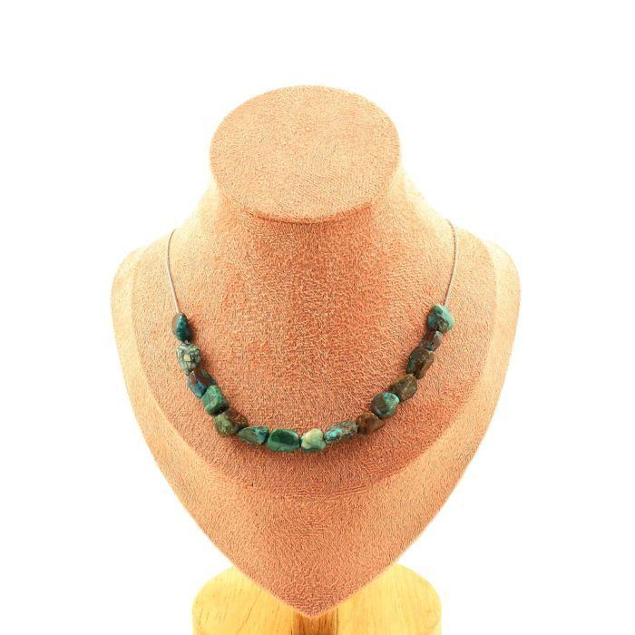 Stones and Minerals. Necklace 15 Chrysocolla Beads from the USA. Stainless Steel Chain Necklace Women Men. Customizable Size