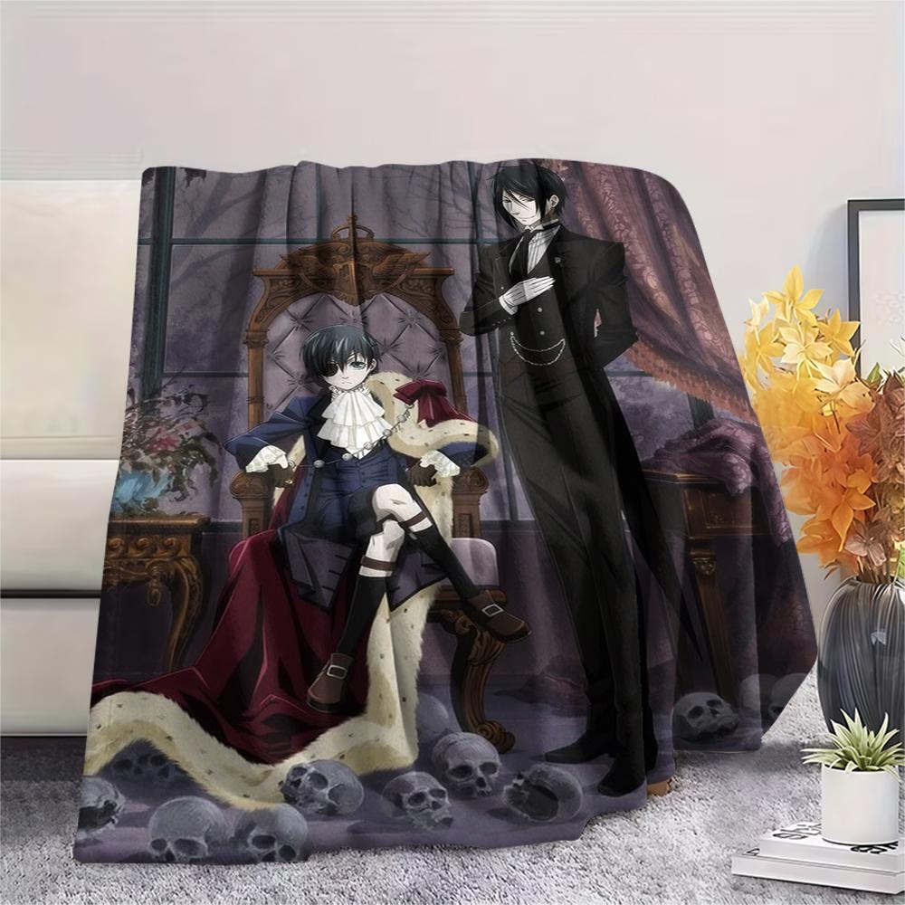 Flanelová deka s potiskem Black Butler, Vysoce kvalitní, Pohodlná pro všechna roční období, Domácí dekorace, Teplo a pohodlí, Perfektní pro vánoční dárky07
