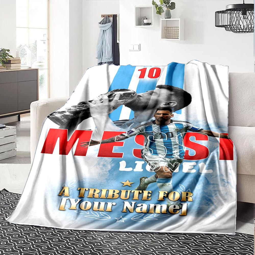 Football Messi Customize Text Blanket Lightweight Customizable Blanket Ultra-Soft Perfect for Office Chair Livingroom Sofa Home Decor