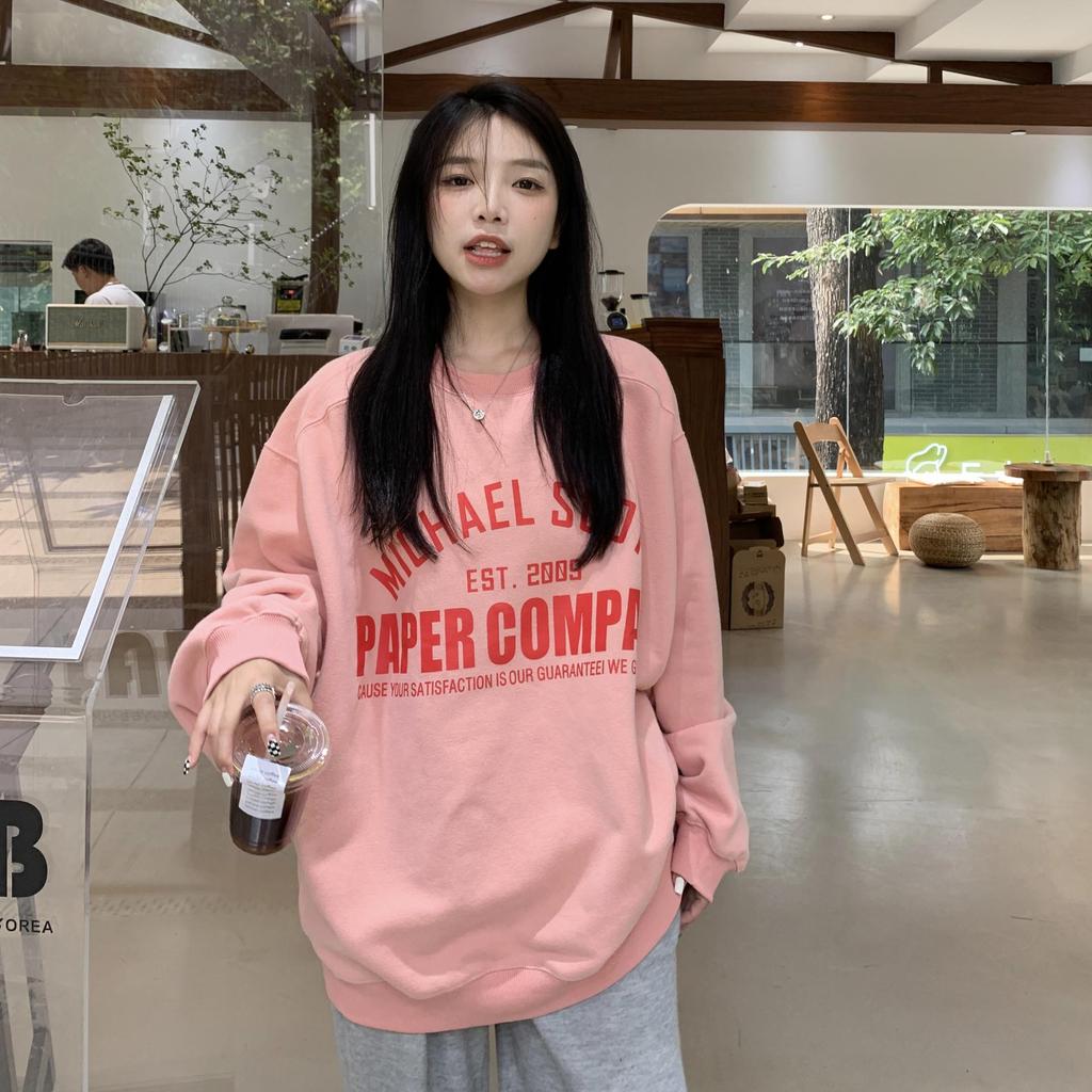 Damen Fleecegefüttertes Lockeres Sweatshirt, Rundhalsausschnitt, Herbst/Winter 2025 Hong Kong Stil, Japanisches/Koreanisches Lässiges Bedrucktes Oberteil