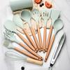 12Pcs Silicone Kitchen Utensils With Storage Bucket High Temperature Wooden Handle Resistant And Non-Stick Pot Spatula Spoon