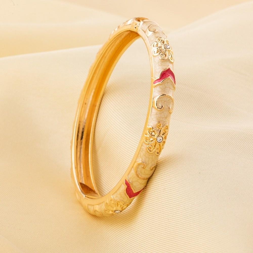 New Colorful Bangle Bracelet Gold Plated Chinese Style Enamel Flower Bracelet Elegant Handmade Cuff Bracelet Women