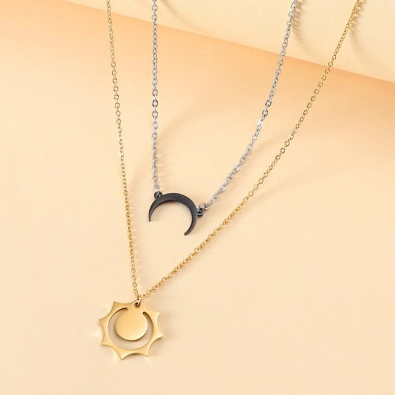 2-delige Geluksketting Zon en Maan Hanger Ketting Ketting Bff Vriendschap Cadeaus Sieraden Roestvrij Staal Kettingen