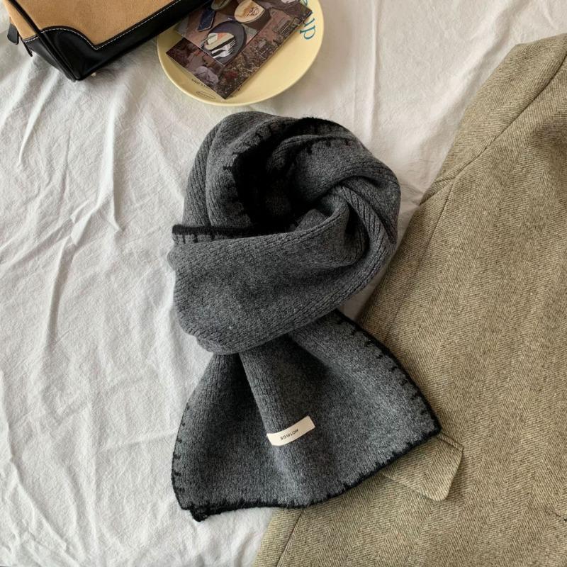 Christmas Red Lock Edge Wool Knitted Scarf Female Winter Student Couple High-end Wool Scarf Male