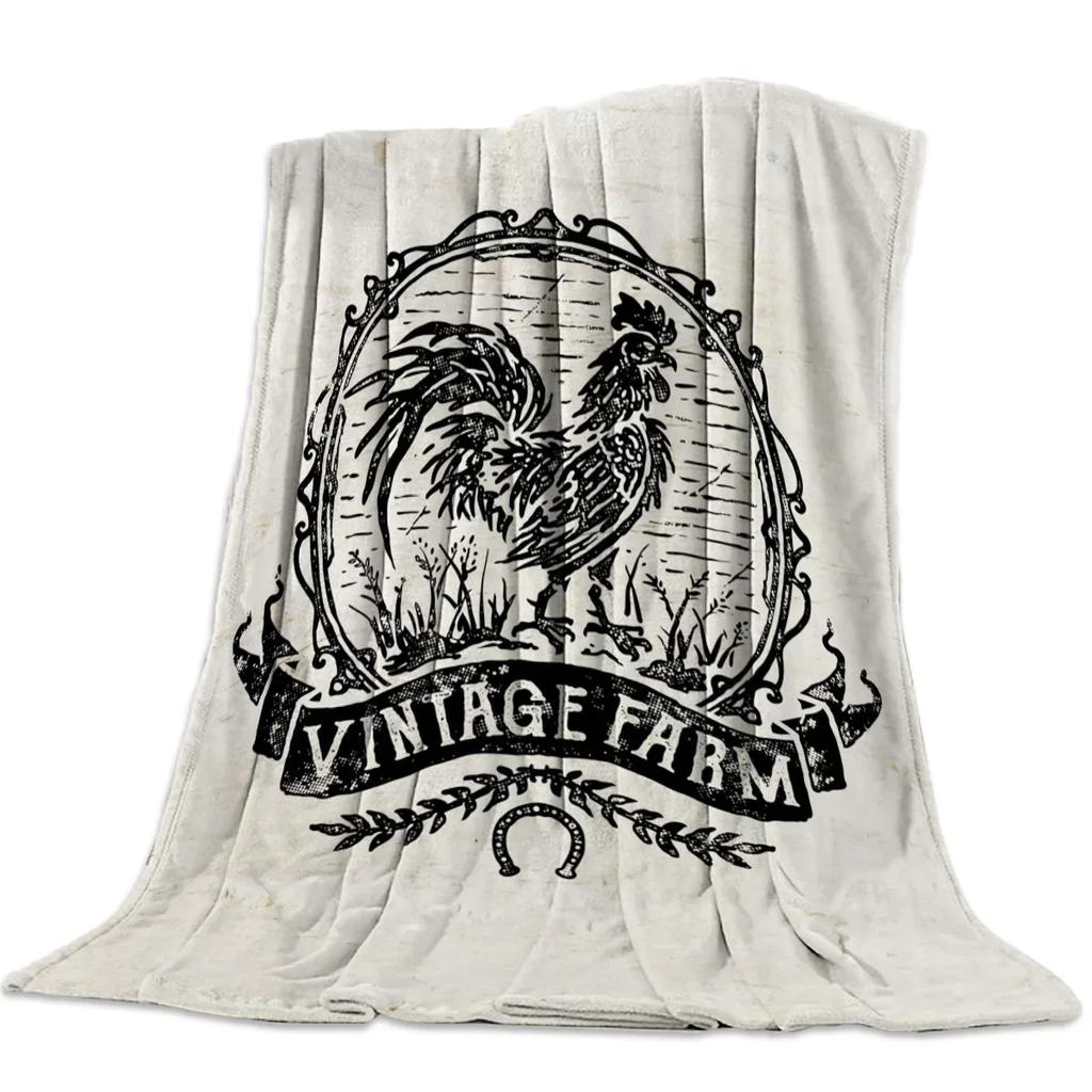 Retro Chicken Nap Pattern Flannel Throw Blanket Super Soft Comfortable Warm Sofa Bed Travel Home Decor Kids Adults Camping Gift