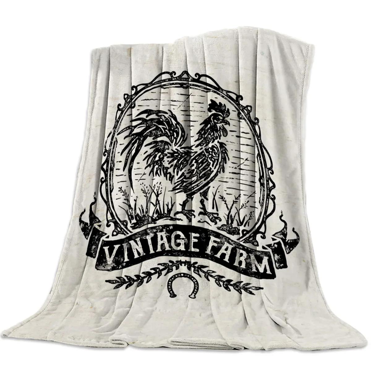 

Retro Rooster Nap Blanket Super Soft Cozy Coral Fleece Throw Blanket Bedspread for Couch Throw Travel Home Textile Queen Size 75x90cm