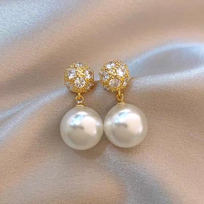 Able and Luxurious Zircon Imitation Pearl Pendant Earrings, Women's Elegant Temperament, Daily Party Jewelry Gifts