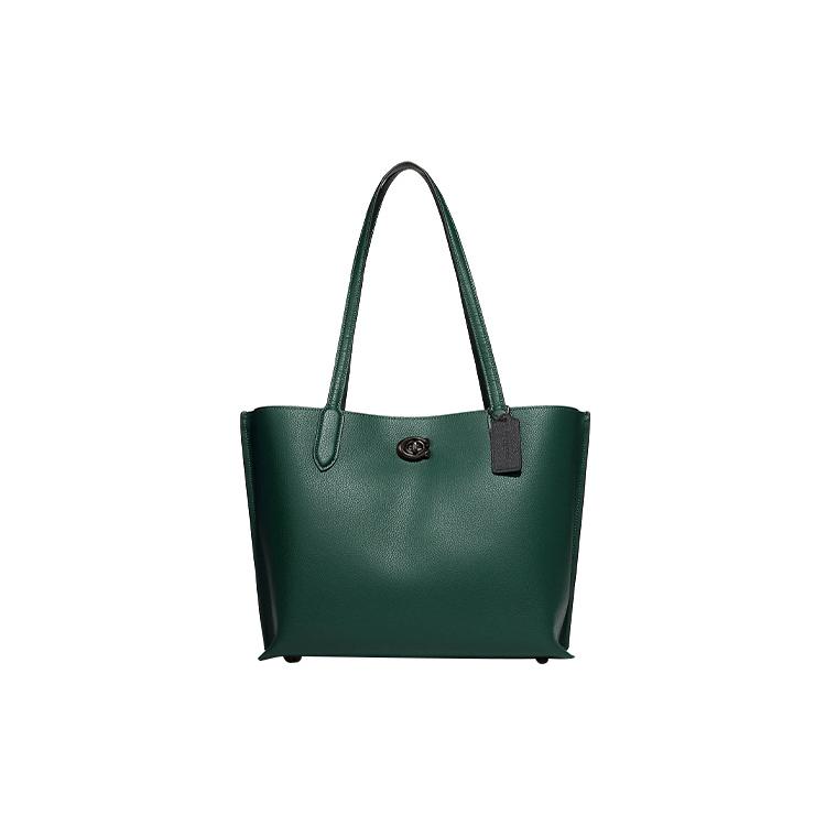 

New COACH Willow Glossy Pebbled Leather Tote Bag Shopping Bag Handbag Shoulder Bag Large Size Women s Forest Green C0689-V5FOR 34.3*14.7*27.4CM