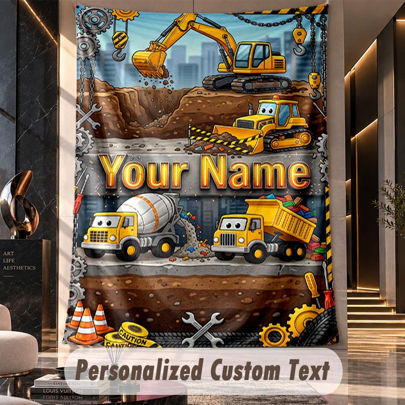 Construction Vehicles (1) Theme Custom Tapestry Personalized Custom Name Text Wall Hanging Tapestry Home Decor Background Cloth