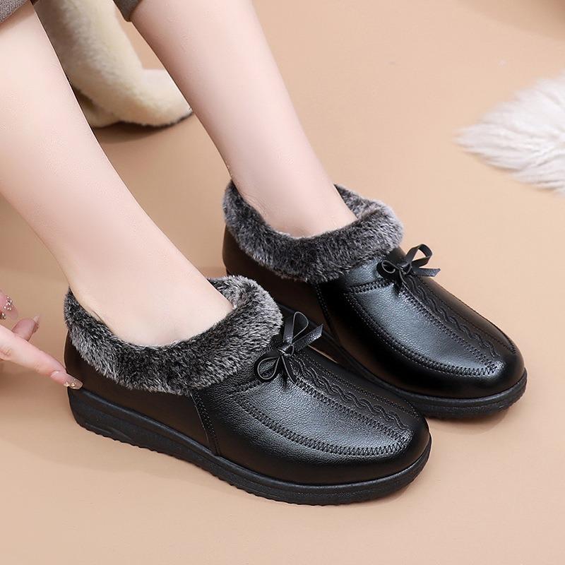 Shoes winter velvet cotton shoes women's winter leather shoes soft sole warm middle-aged non-slip elderly shoes middle-aged