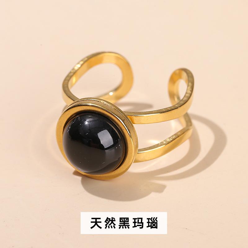 1Pcs Men's and Women's Crystal Agate Ring, Stainless Steel Ring, Retro and Simple Finger Ring