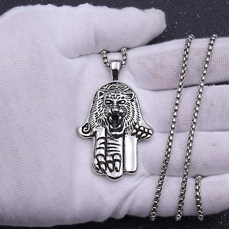 European and American Titanium Steel Tiger Bergamot Pendant Punk Necklace Retro Trendy Men s Tiger Bergamot Necklace 60CM