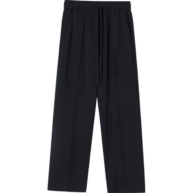 MMOPTOP Japanese-Style Draping Ice Silk Thin Casual Pants for Men, Spring And Summer Loose Straight-Leg Trousers, Black, Size L