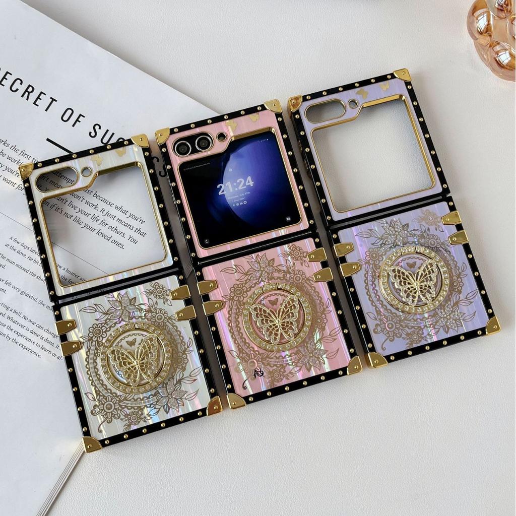 Aurora Butterfly 360 Degree Rotating Bracket Suitable for Samsung Folding ZFlIP3456 Ring Buckle Square Protective Cover
