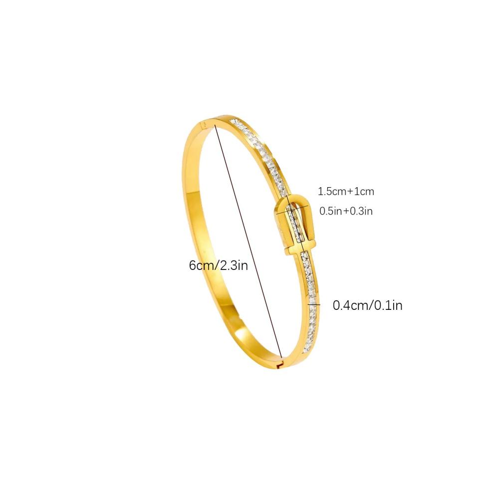 1Pc Unique Belt Buckle Design Gold Bracelet, Sparkling Rhinestone Open Cuff for Women, Great Gift for Girlfriend & Best Friend