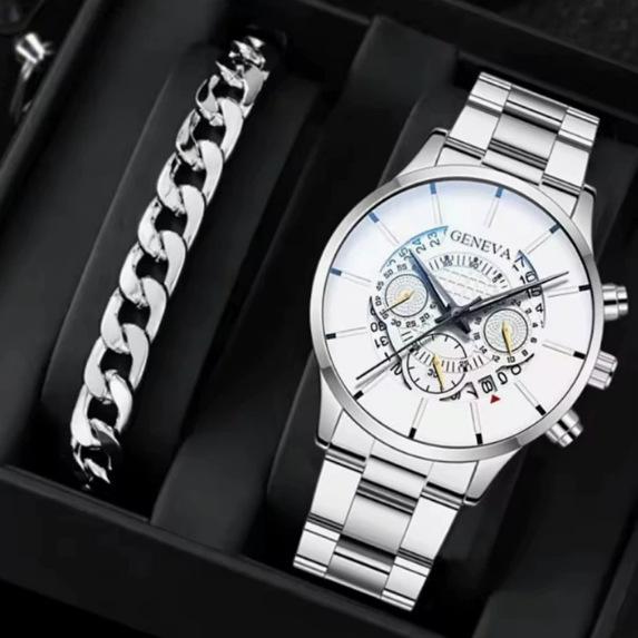 Popular Watch Men S Set Gift Large Dial With Calendar Steel Belt Men S Watch Business Luminous Watch Bulk price