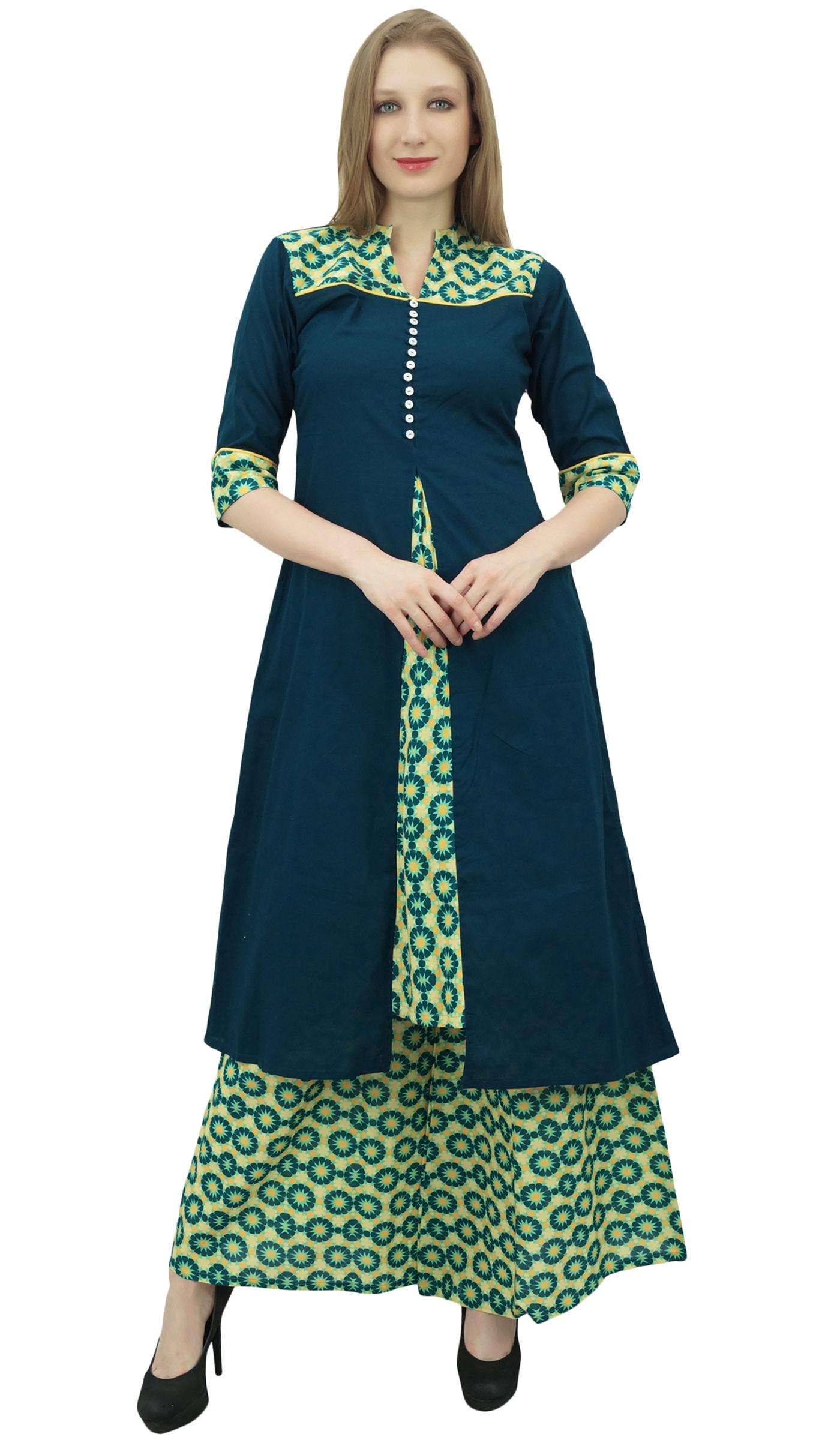 

Phagun Blue Women s A-Line Kurti Kurta Dress Indian Clothing With Palazzo-10 8 чирок зелений колір