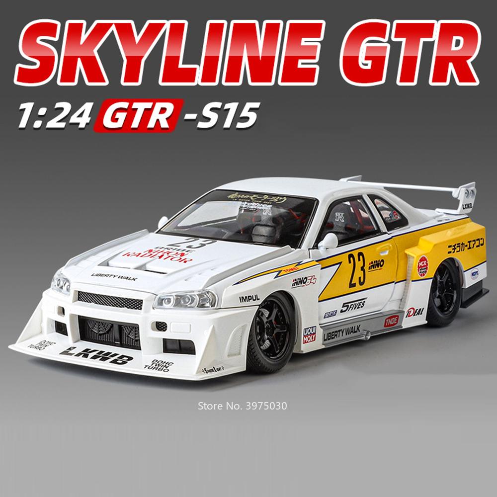 1:24 Skyline Gtr S15 Spielzeug Sportwagen Modell Legierung Druckguss 4 Türen Öffnen Autos Mit Sound Licht Miniatur Fahrzeug Kind Für Jungen Geschenke