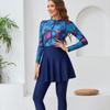2024 4-Piece Muslim Swimwear Set: Long Sleeve, Print Design, Chest Pad, Hat & Skirt.