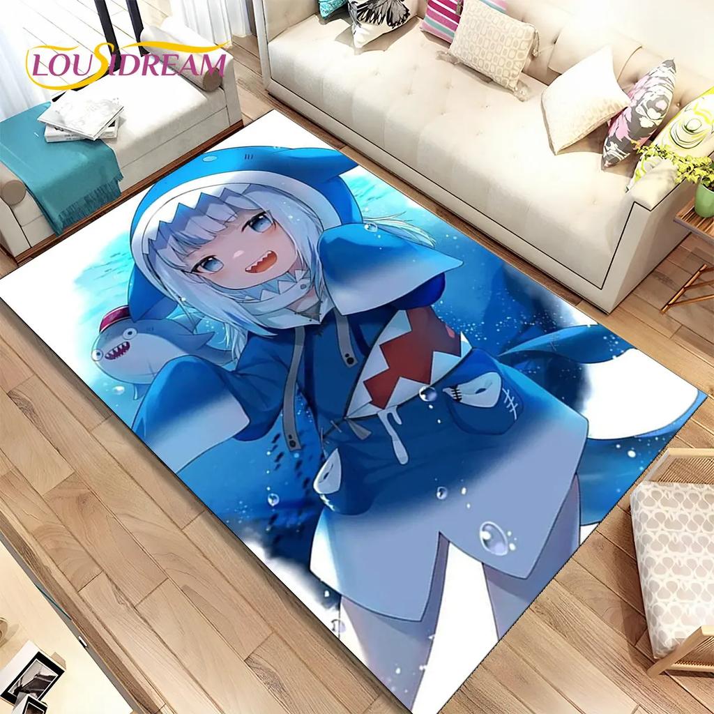 Gawr Gura Hololive Niedlicher Anime-Teppich, groß, Teppich für Wohnzimmer, Schlafzimmer, Sofa, Fußmatte, Dekoration, rutschfeste Bodenmatte für Kinder