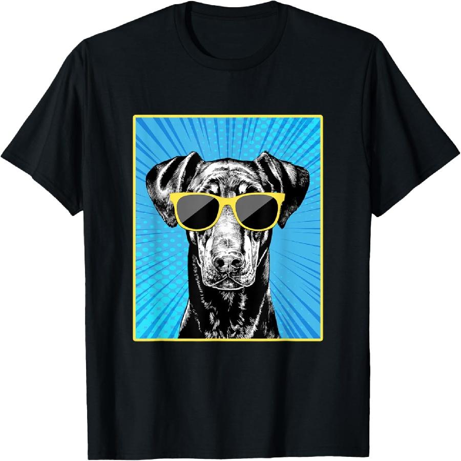 Doberman Pinscher Portrait Pop Art Dog with Sunglasses T-Shirt S