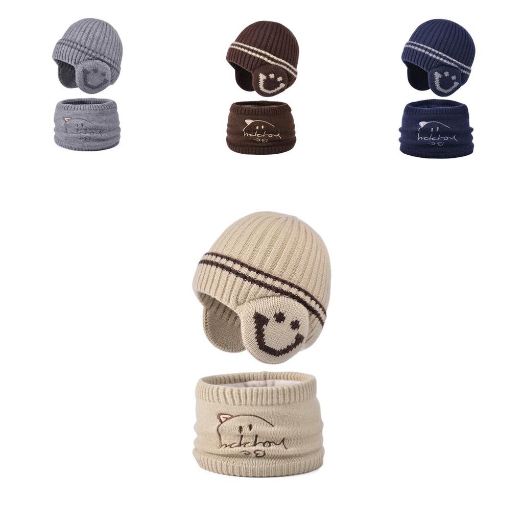 Childrens Acrylic Knit Hat And Scarf Set With Ear Protection For Winter Outdoor Wear
