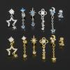 European & American Fashion Tassel Star Moon Zircon Geometric Ear Cuff & Studs for Sleeping