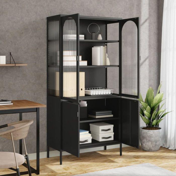 VidaXL Buffet haut noir 90x40x180 cm verre et acier 353000