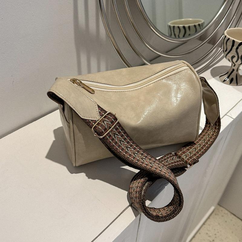 Vintage Shoulder Bag For Women Fashion Wide Strap Crossbody Bag Retro Pillow Messenger Handbag Ladies Tote