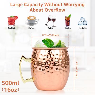 2/4 Stück Moscow Mule Becher Edelstahl gehämmert Bierbecher 16oz Moscow Mule Kupferbecher Set mit Griff für Cocktail Kaffee Wein