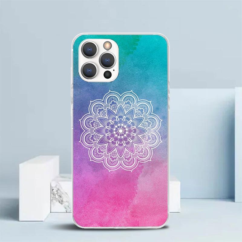 Totem Mandala Colorful Flower Phone Case For IPhone 16 17 Air 16E 15 14 Plus 13 Mini 12 11 Pro Max 7 8 + SE 2020 Soft TPU Back C