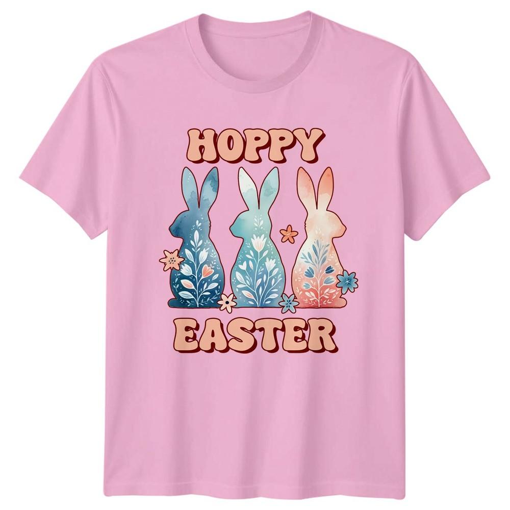 Hoppy Easter Unisexs TShirt Bunny Watercolor Groovy Spring Holiday