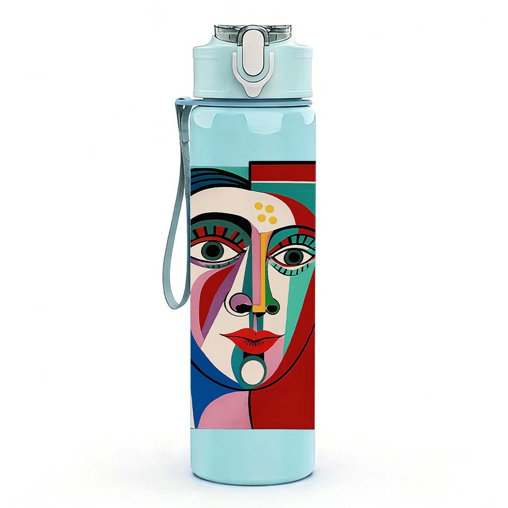 1PC Picasso Style Abstract Lady Print 750ml Color Plastic Sports Water Bottle Leakproof Flip Straw Lid Suitable for Sports Office Home Use