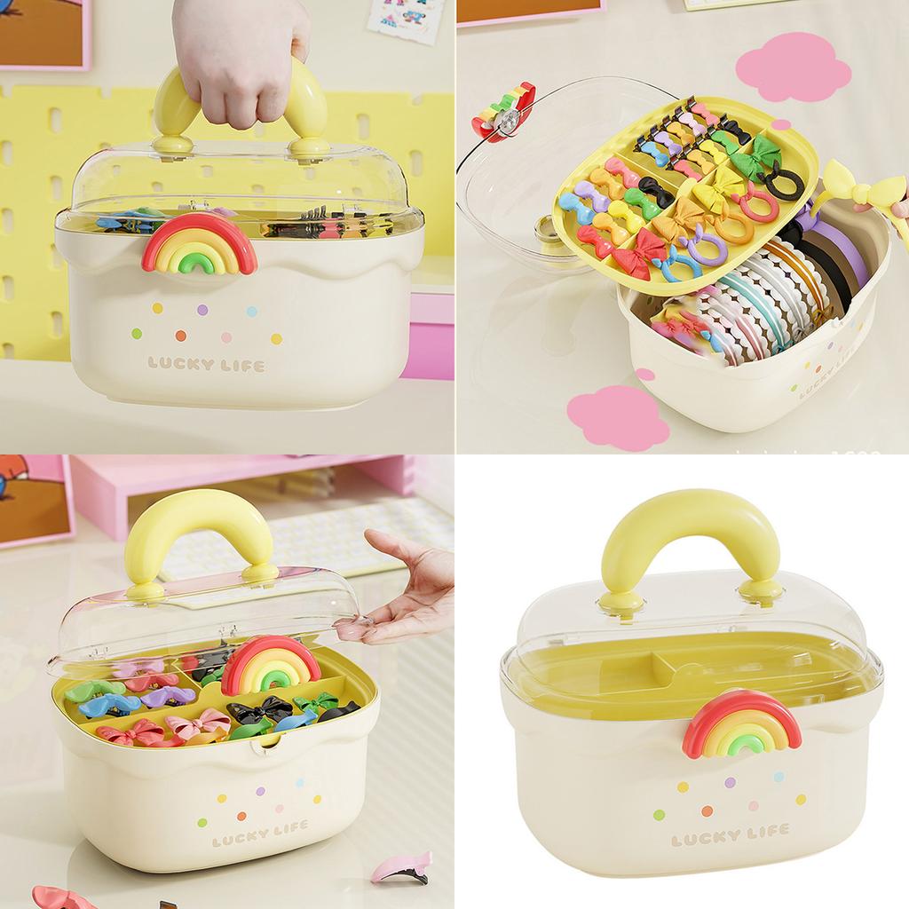 Childrens Hair Ornaments Organiser Double Layer Compartment Storage Box Portable with Handle for Home and Travel Use