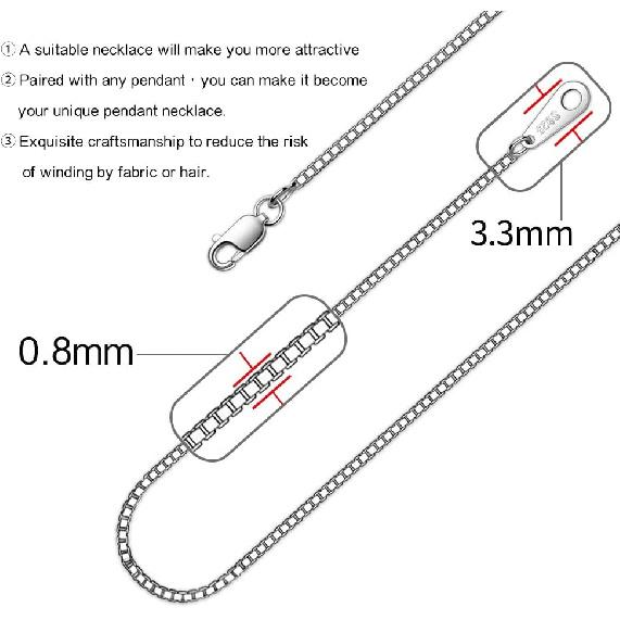 Collana a Catena in Argento Sterling 925 da Donna 0,8 mm Catena a Maglia Scatolata, Catena per Collana Italiana, Super Resistente e Sottile e Lunga 16/18/20/22/24 Pollici