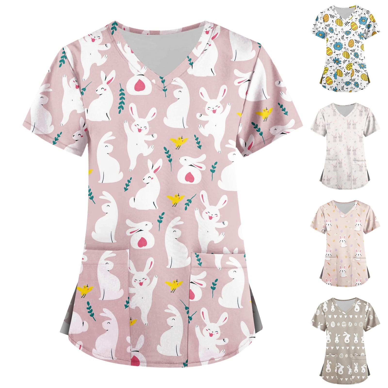 

Женская мода с v-образным вырезом, короткими рукавами и карманами, топы с принтом