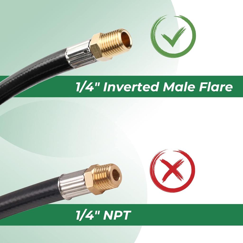 12ft RV Propane Hose with 1/4" Inverted Male Flare, Rubber Camper Propane Tank Hose Connect To 20lb or 30lb Tank, Replacement 59035 Propane Supply