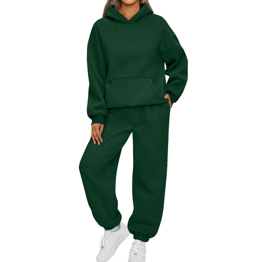 Dame 2-delers antrekk Hettegenser Sweatsuit sett Oversized sweatshirt Baggy høstmote joggebukser med lommer