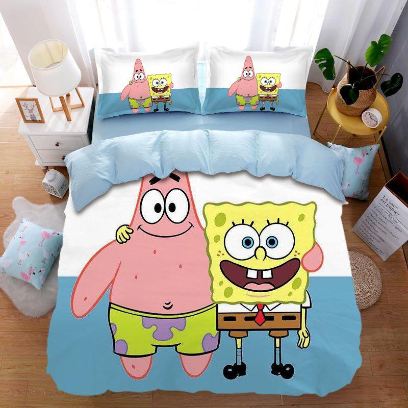 Anime-Themed SquarePants Design Bedding, 3D Digital Print Patrick Star, All-Season Polyester Quilt Cover & 1/2 Pillowcases