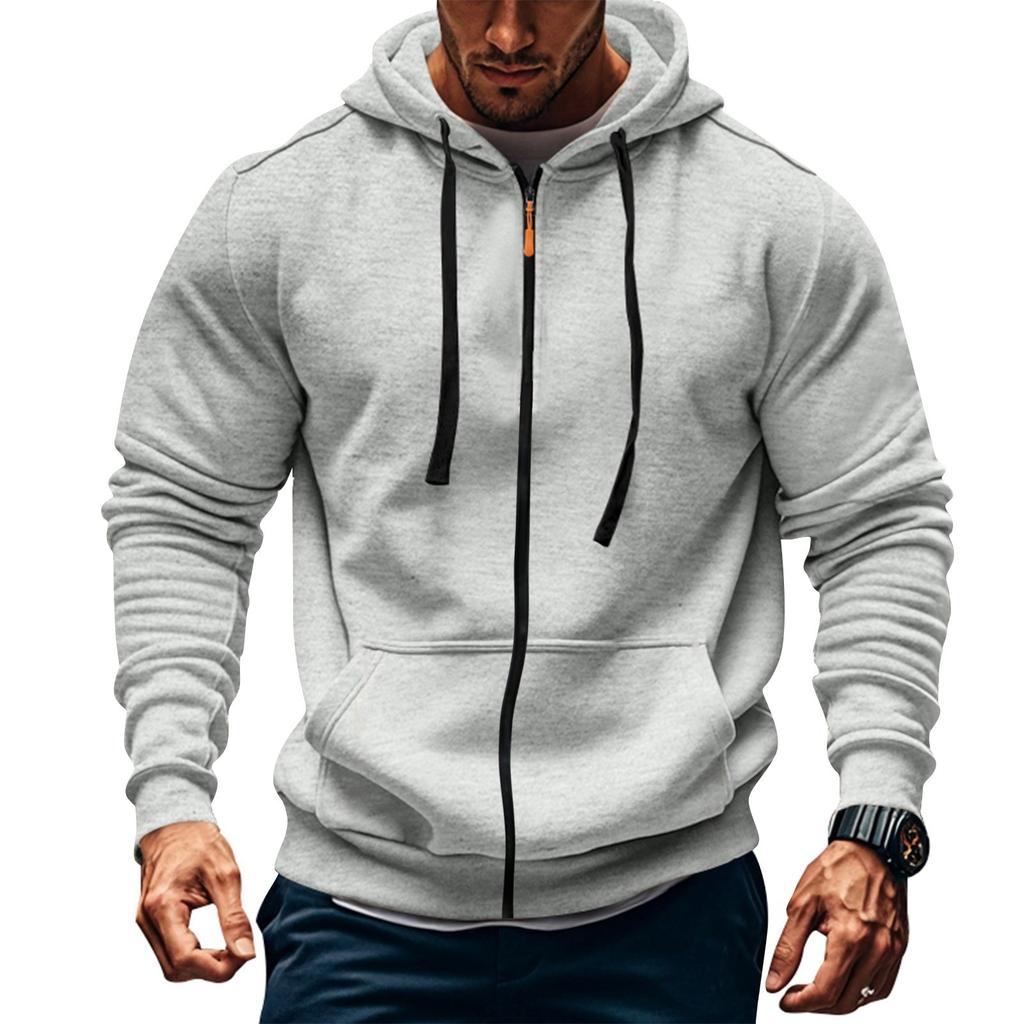 Men's Sports Casual Fleece Hoodie Hoodie Zipper Multi-pocket Hoodie Coat