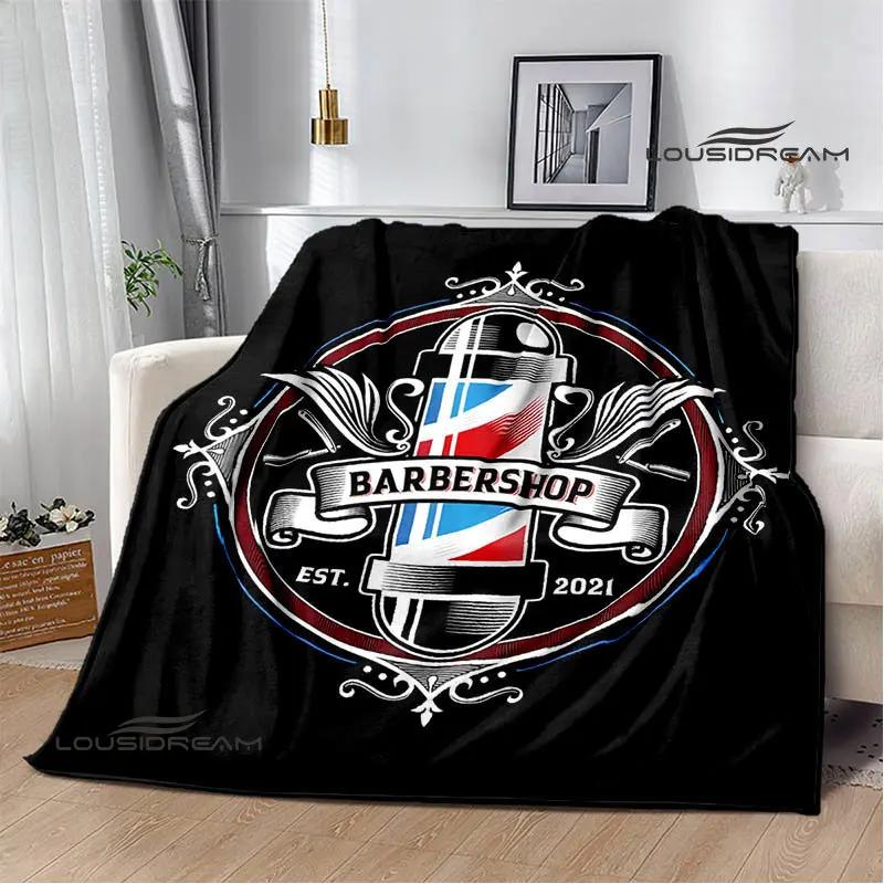Barbershop retro print blanket children's warm flange blanket home travel blanket bed linings Picnic blanket birthday gift