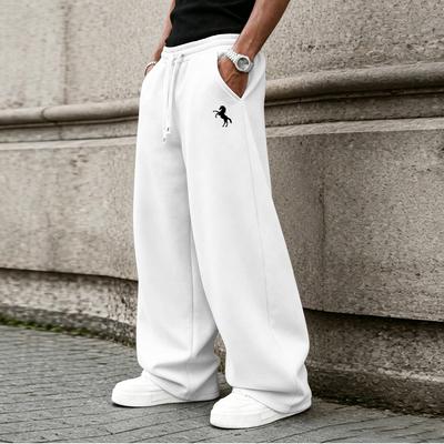 Herren Casual Hose mit geradem Bein und elastischem Kordelzug, Lockerer, Weiter Schnitt, Mehrere Taschen—Vielseitige Hose für Zuhause und Sport