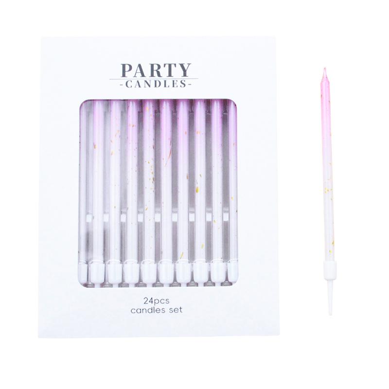 

New 24-piece Birthday Candle Gradient Pink, Green, Pink and White 24 A8 gradual change pink platinum candles