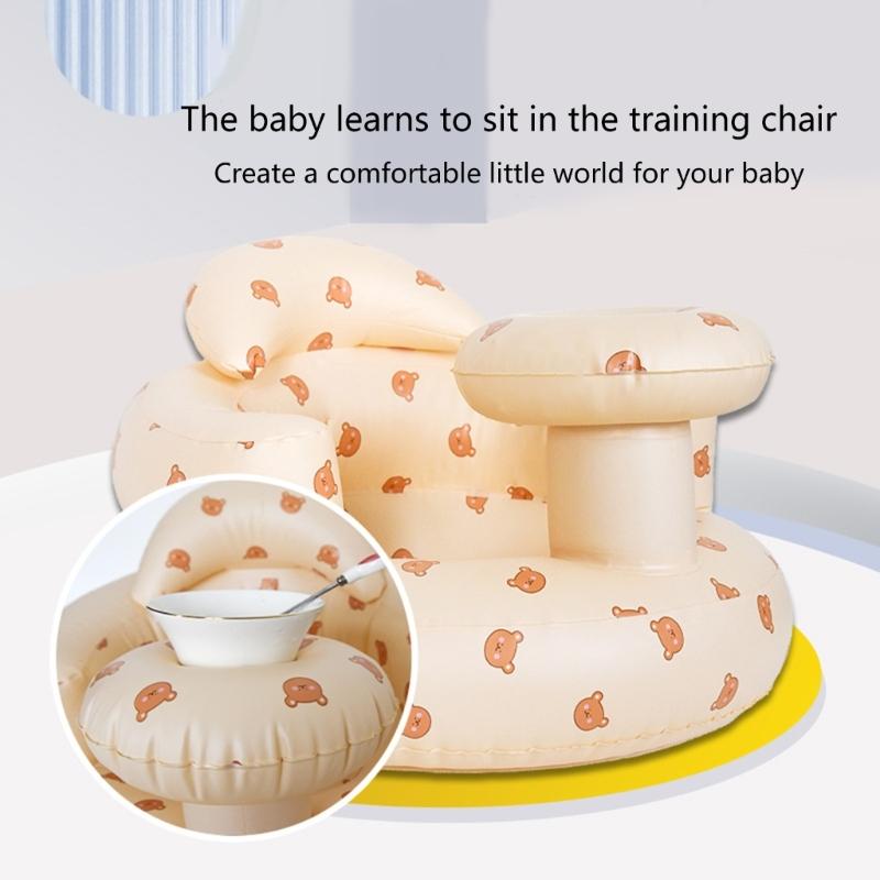 Infants Swim Training Chair Inflatable and Foldable Baby Bath Stool Cartoon Bear Pattern Baby Play Pool Sitting Chair