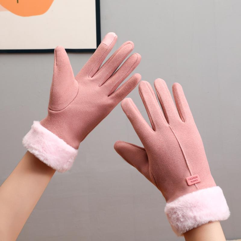 Winter Women'S Warm Gloves Have Windproof And Cold Resistant Properties, Thick Fur Lining, And Touch Screen Gloves